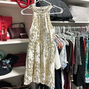 B Darlin White Halter Dress with Gold Sequins